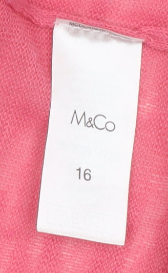 M&Co Women’s Pink Open Knit Linen Blend Cardigan Size 16