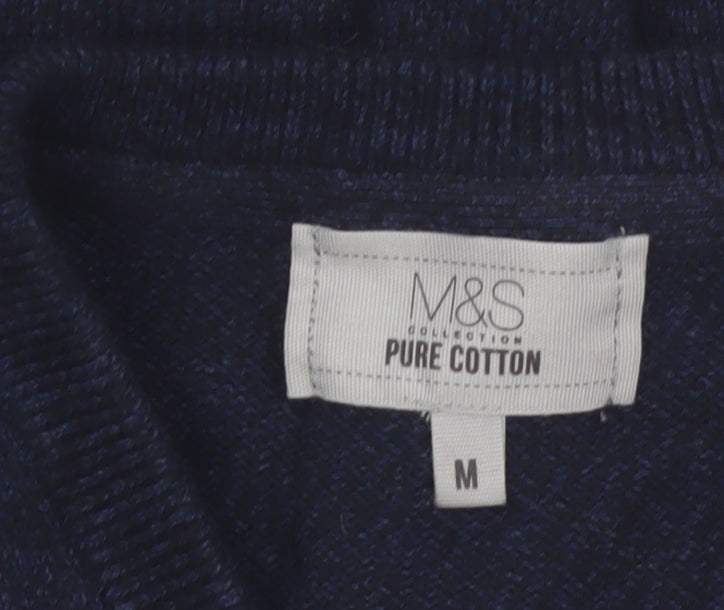 Marks and Spencer Men's Blue Cotton V-Neck Sleeveless Vest M