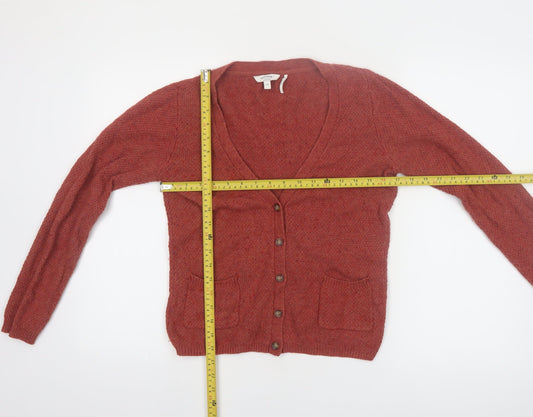 FatFace Women's Brown Wool Blend V-Neck Button Cardigan Size 10