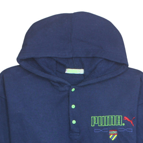 Puma Men's Blue Henley Hoodie L Vintage Fleece Sportswear