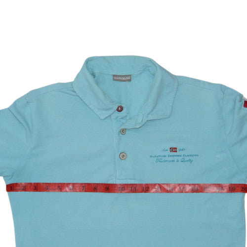 Napapijri Men's Blue Cotton Polo Shirt Size M Short Sleeve Logo