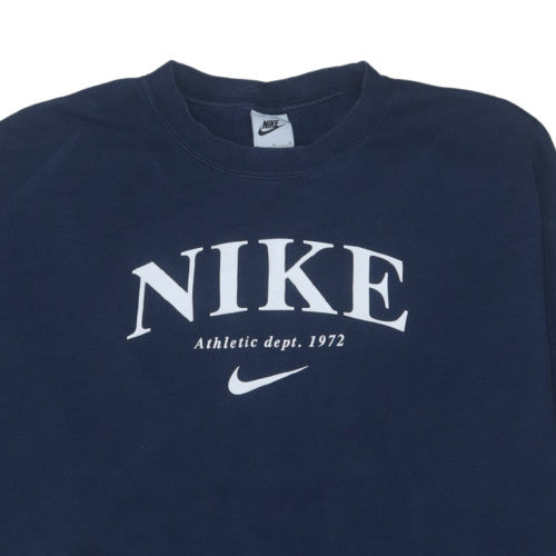Nike Women's Navy Blue Pullover Sweatshirt L Athletic Logo Cotton Blend