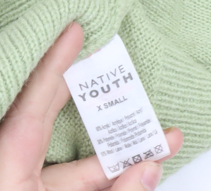 Native Youth Women Green XS Striped Button Cardigan Knit Jumper