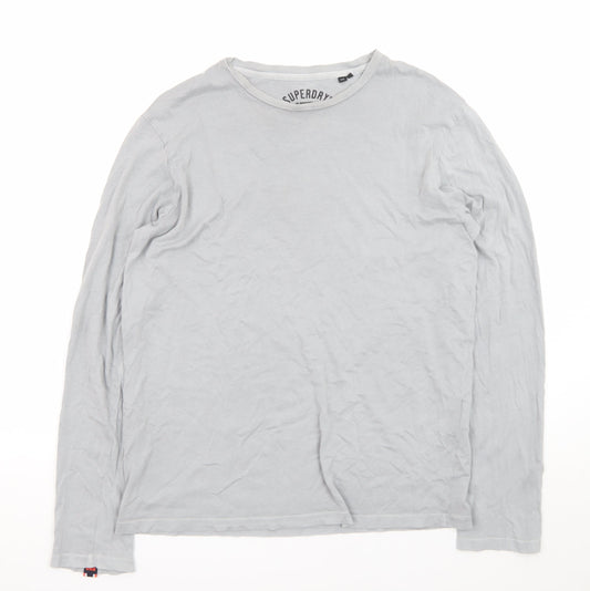 Superdry Men's Grey Long Sleeve Crew Neck Cotton T-Shirt S