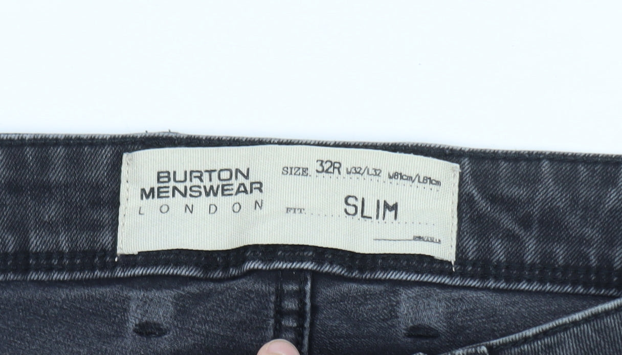 Burton Menswear Men's Grey Slim Fit Straight Jeans 32R