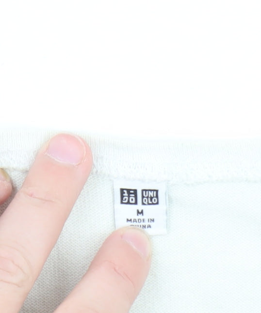 Uniqlo Women White Striped Cotton Boat Neck Long Sleeve Jumper M