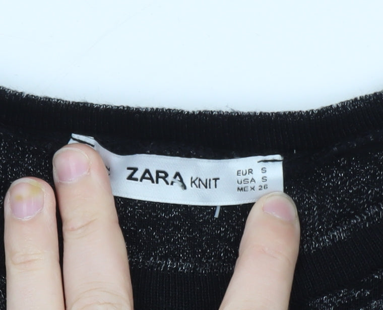 ZARA Women Black Animal Print Knit Jumper Size 8 Slim Fit