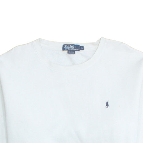 Polo Ralph Lauren Women White Cotton Blend Crew Neck Sweatshirt L