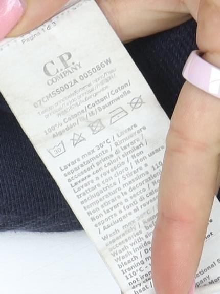 C.P. Company Men's Blue Cotton Crew Neck Logo Sweatshirt M