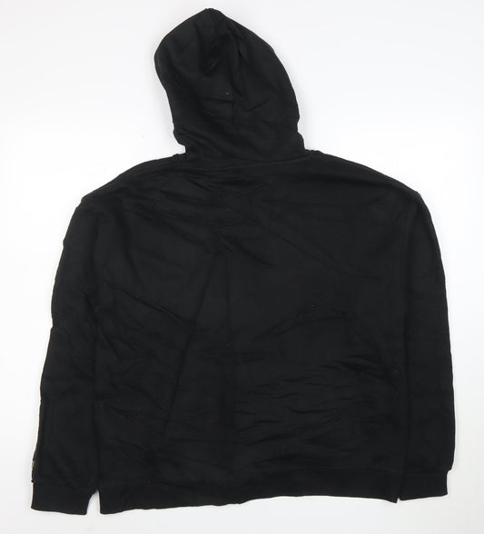 FILA Mens Black Pullover Hoodie L Logo Sports Fleece Sweatshirt