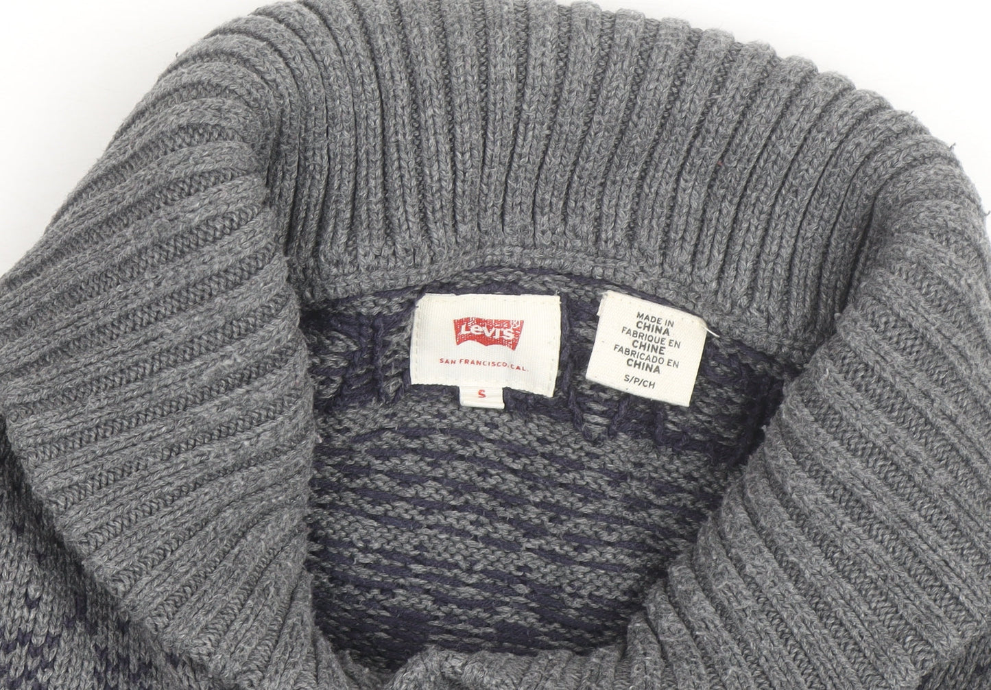 Levi's Men's Grey Shawl Collar Knit Pullover Jumper Size S