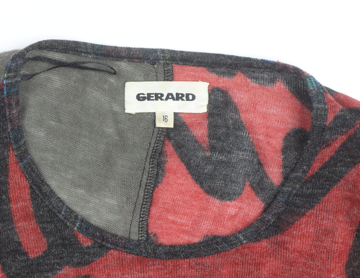 Additional view of Gerard women’s red checked patchwork tunic top, size UK 16, wool blend long sleeve
