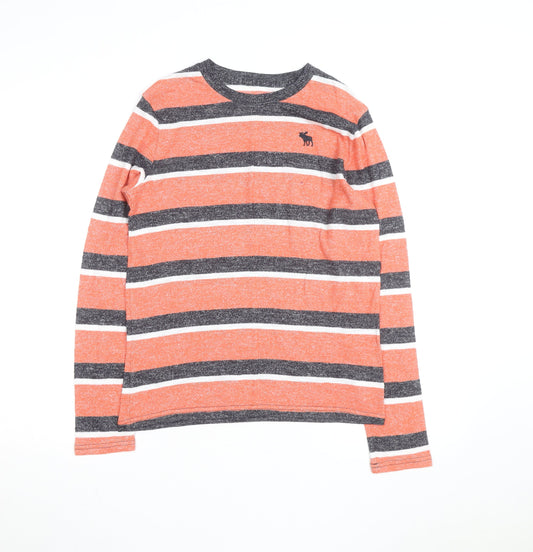 Abercrombie & Fitch Boys Orange Striped Pullover Jumper 15-16 Years Crew Neck Knit