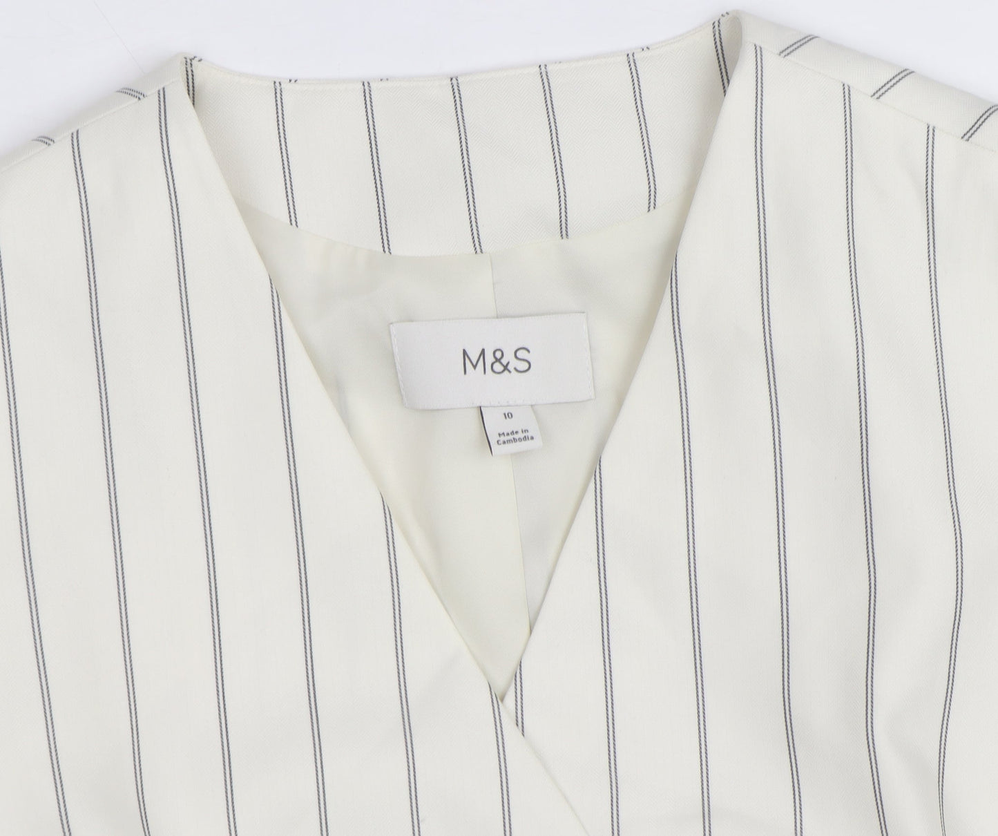 Marks and Spencer Women Ivory Striped Sleeveless Tunic Blouse Size 10