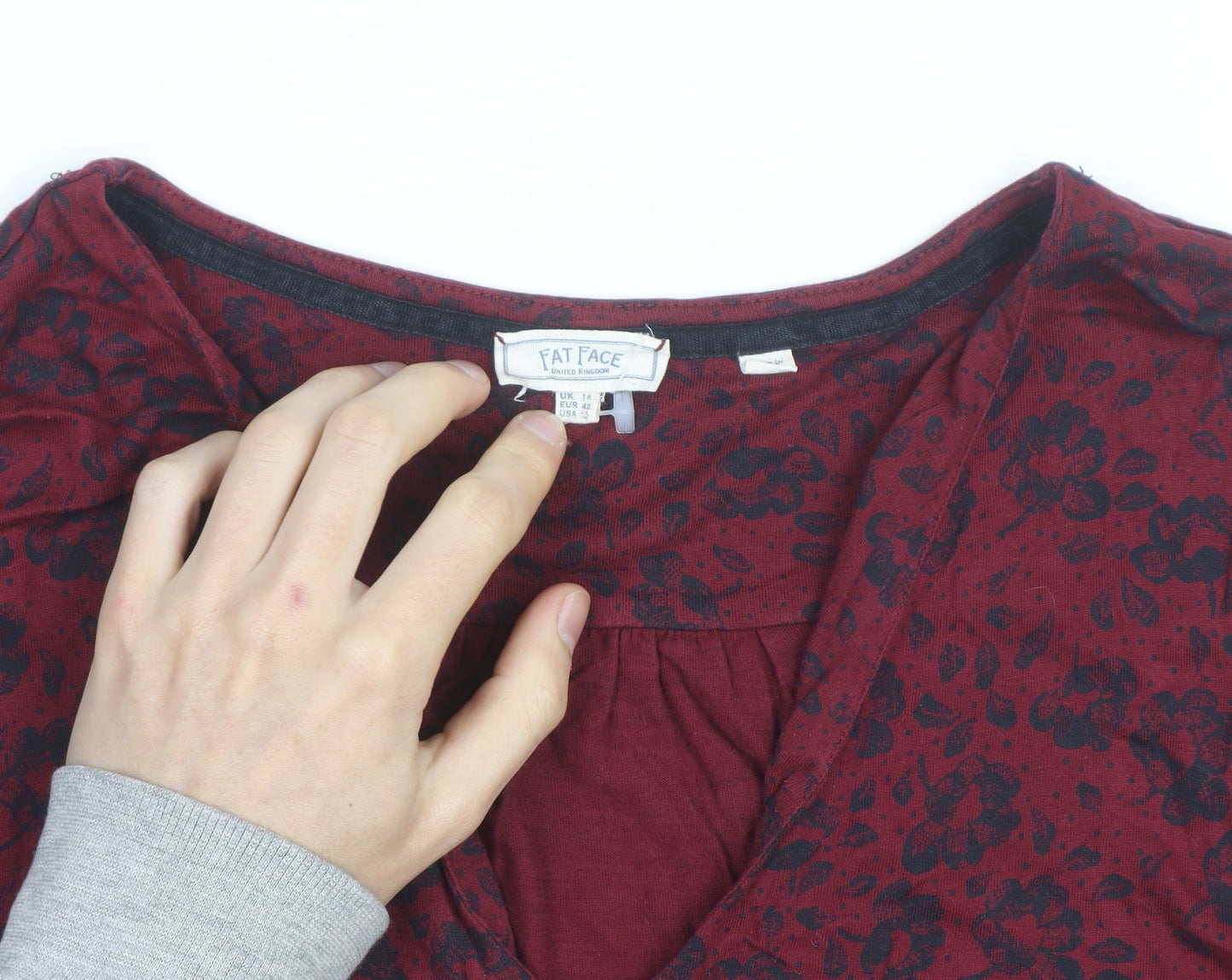 Fat Face Women's Red Floral Long Sleeve Cotton Tunic Blouse Size 14