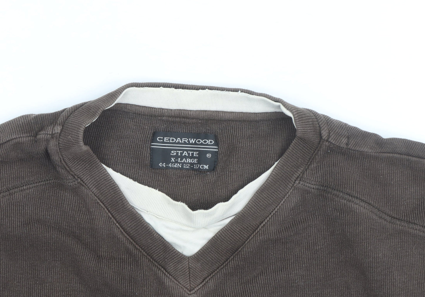 Cedarwood State Men's Brown V-Neck Cotton Pullover Jumper XL