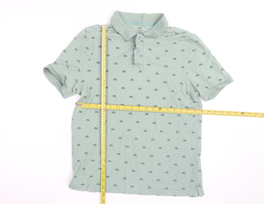 Marks and Spencer Mens Green Bicycle Print Regular Fit Polo Shirt M