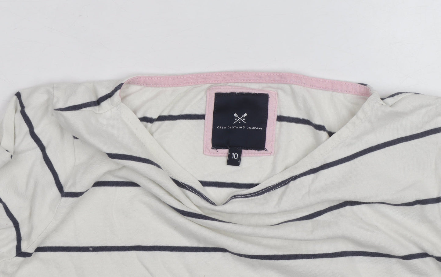 Crew Clothing Women’s White Striped Boat Neck Long Sleeve Cotton Top Size 10