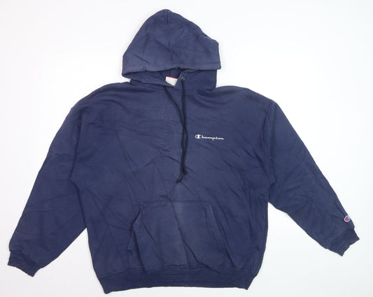 Champion Men's Blue Pullover Hoodie Size L Logo Fleece Sweatshirt
