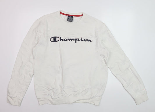 Champion Men's White Medium Crew Neck Pullover Sweatshirt