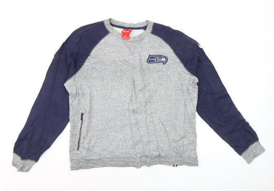 Nike Men Grey Pullover Sweatshirt L Seahawks NFL Logo Crew Neck