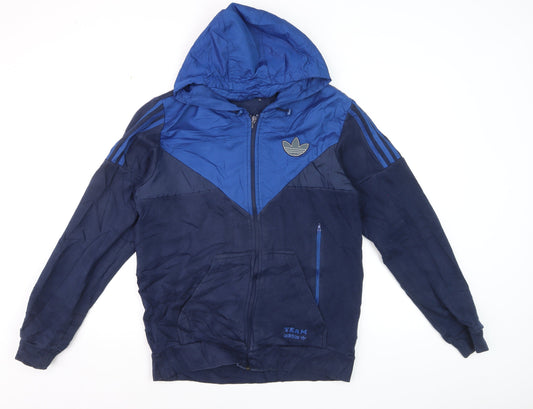 Adidas Men's Blue Hooded Track Jacket M Colourblock Full Zip Retro Sportswear