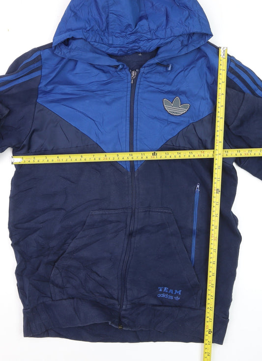 Adidas Men's Blue Hooded Track Jacket M Colourblock Full Zip Retro Sportswear