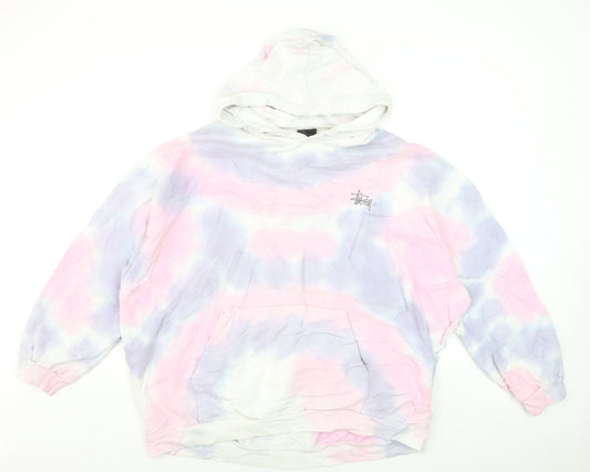 Stussy Womens Pink Tie-Dye Pullover Hoodie Size 10 Cotton Logo Print