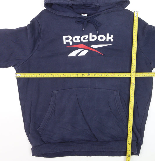 Reebok Men's Blue Pullover Hoodie L Logo Sportswear Fleece