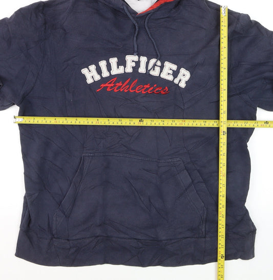 Tommy Hilfiger Men’s Blue Pullover Hoodie L Embroidered Logo Fleece