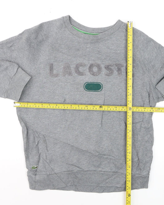 Lacoste Women Grey Pullover Sweatshirt Small Cotton Blend Logo