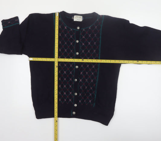 Forget Me Not Women's Blue Argyle Wool Cardigan Size L