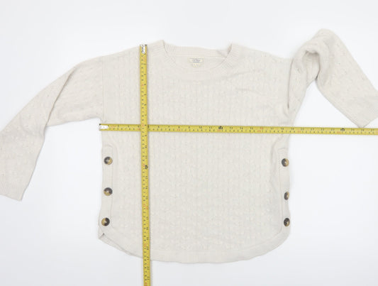 Fat Face Women Ivory Crew Neck Button Side Cable Knit Jumper Size 8