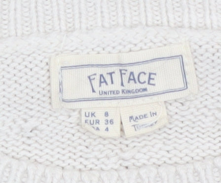 Fat Face Women Ivory Crew Neck Button Side Cable Knit Jumper Size 8