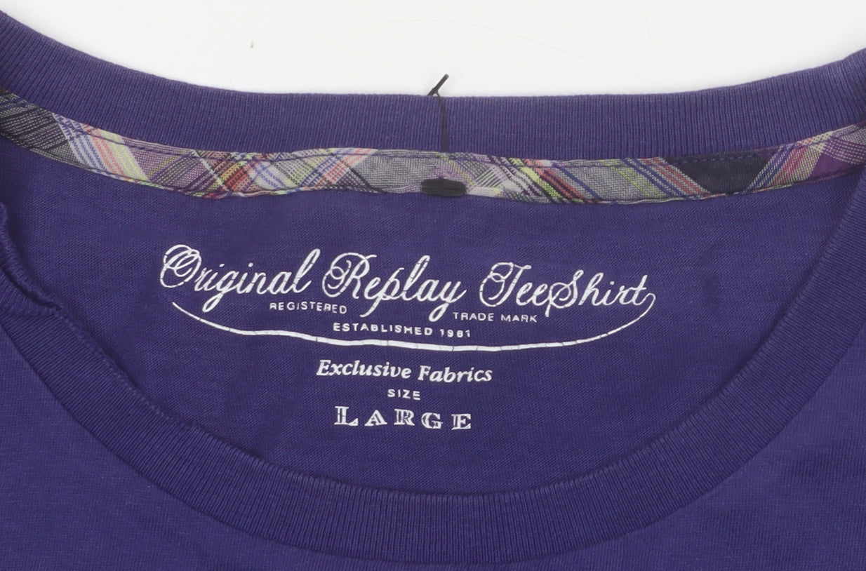 Replay Womens Purple Graphic T-Shirt Large Short Sleeve Cotton