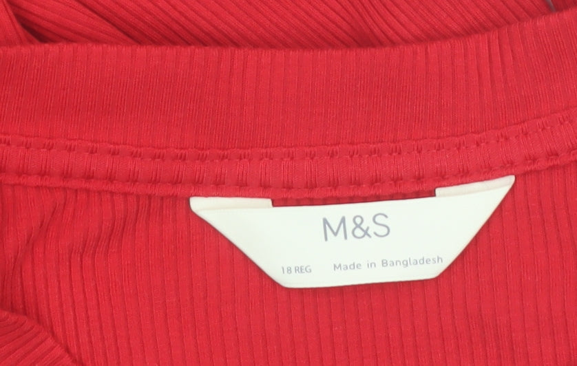 Marks and Spencer Women Red Long Sleeve Henley Pyjama Top Size 18