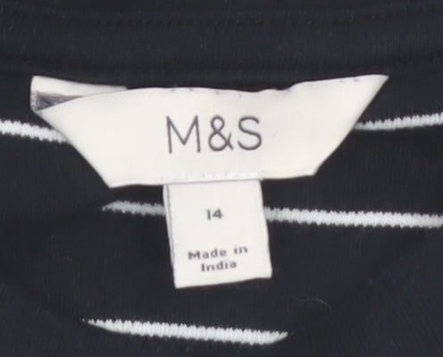 Marks and Spencer Women's Black Striped Relaxed T-Shirt Size 14