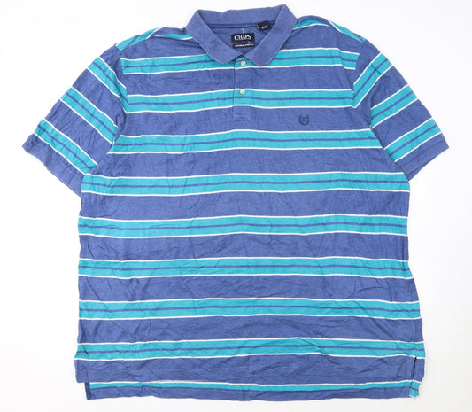 Chaps Men's Blue Striped Collared 2XL Cotton Stretch Polo Shirt