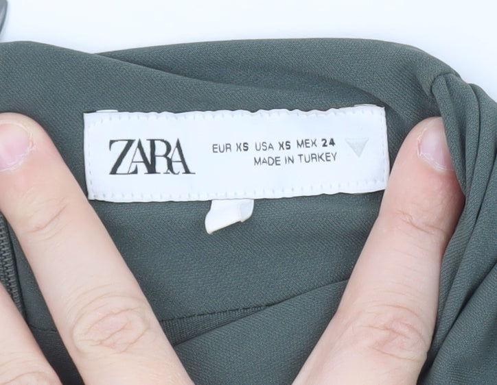 Zara Women’s Green Sleeveless Ruched Sheath Maxi Dress XS