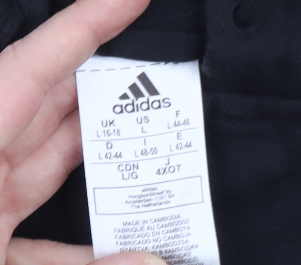 Adidas Womens Black Full Zip Hoodie Size L 16-18 Logo Sleeve Sweatshirt