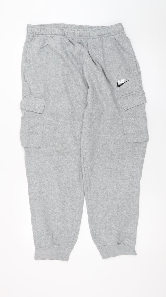 Nike Men's Grey Cargo Sweatpants L Regular Fit Cotton Blend