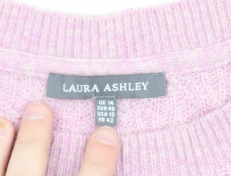 Laura Ashley Women's Pink Cable-Knit Lambswool Blend Jumper Size 14