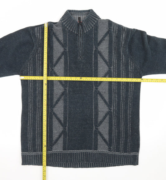 Point Zero Men's Blue XL Cotton 1/4 Zip High Neck Jumper