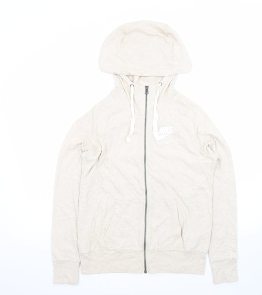 Nike Womens Beige Full Zip Hoodie Medium Organic Cotton Blend