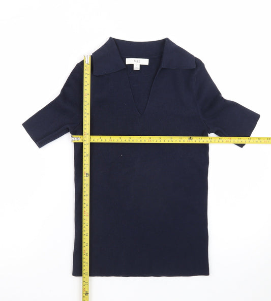Marks and Spencer Men's Blue Short Sleeve Cotton Polo Shirt Size S