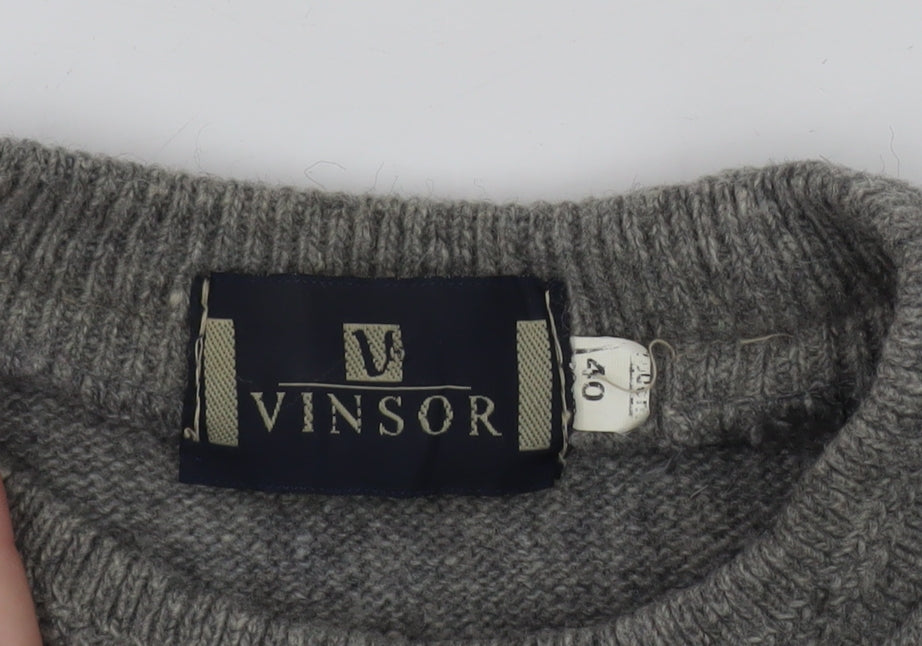 Vinsor Men's Grey Wool Cable Knit Crew Neck Jumper Size M