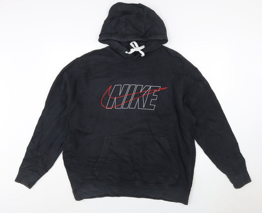 Nike Men’s Black XL Pullover Hoodie with Logo Fleece Sweatshirt