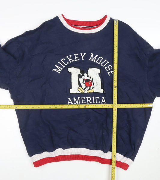 Disney Men's Blue Mickey Mouse America Sweatshirt S Crew Neck Pullover
