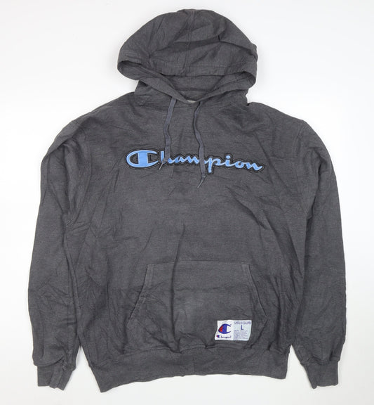 Champion Men's Grey Pullover Hoodie L Logo Embroidered Sportswear