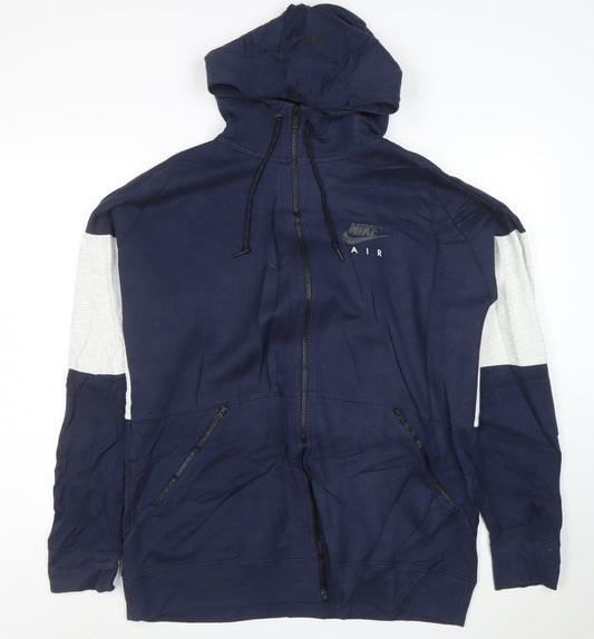 Nike Men Blue Full Zip Hoodie L Sportswear Cotton Blend